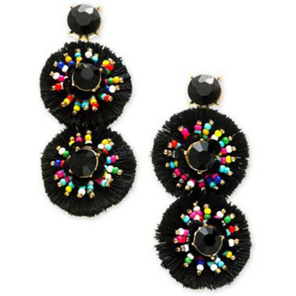New Inc Gold-Tone Crystal & Multicolor Bead Fringe